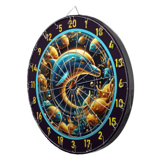 Seaside Grace Dolphin Dartboard Set Dartbord (Voorkant Rechts)