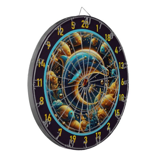 Seaside Grace Dolphin Dartboard Set Dartbord (Voorkant Links)