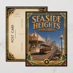 Seaside Heights New Jersey Vintage Art Deco Gouden Briefkaart