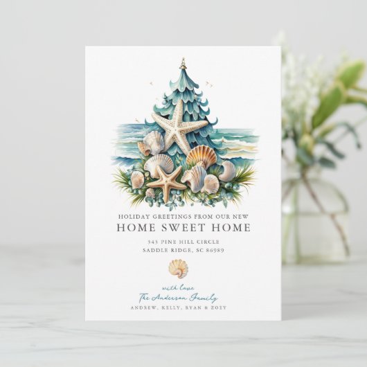 Seaside Holiday Christmas Moving Aankondiging (Staand voorkant)