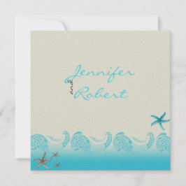 Seaside in Sand and Aqua Wedding Invitation Kaart