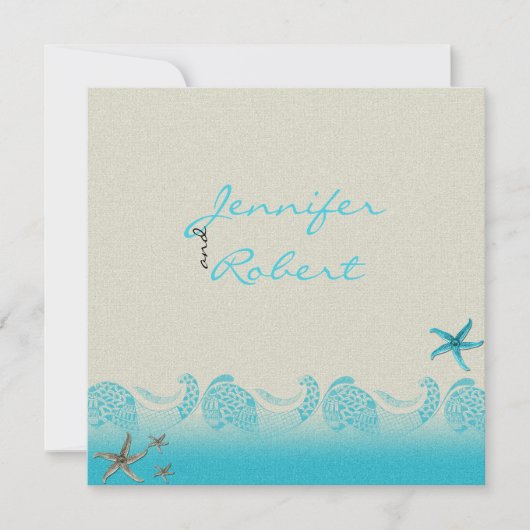 Seaside in Sand and Aqua Wedding Invitation Kaart (Voorkant)