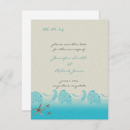 Seaside in Zand en Aqua Save the Date (Voorkant / Achterkant)