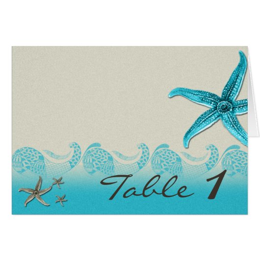 Seaside in Zand en Aqua Table Number (Voorkant Horizontaal)