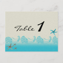 Seaside in Zand en Aqua Trouwtafel Nummer Briefkaart