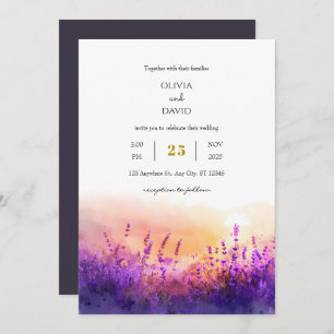 Seaside Lavender Sunrise Waterverf Beach Wedding Kaart