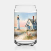 Seaside Lighthouse & Cottage Waterverf Scene Blikvorm Glas (Voorkant)