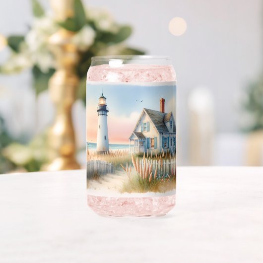 Seaside Lighthouse & Cottage Waterverf Scene Blikvorm Glas (Insitu (Huwelijk))