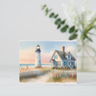 Seaside Lighthouse & Cottage Waterverf Scene Briefkaart
