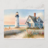 Seaside Lighthouse & Cottage Waterverf Scene Briefkaart (Voorkant)
