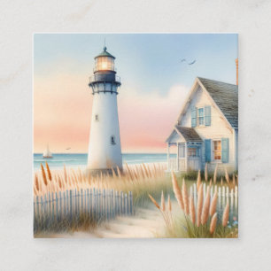 Seaside Lighthouse & Cottage Waterverf Scene Contactkaartje