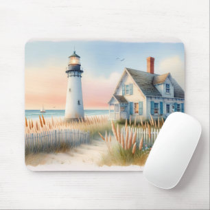 Seaside Lighthouse & Cottage Waterverf Scene Muismat