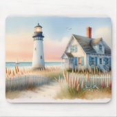 Seaside Lighthouse & Cottage Waterverf Scene Muismat (Voorkant)
