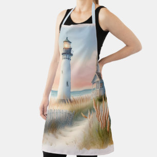 Seaside Lighthouse & Cottage Waterverf Scene Schort
