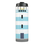Seaside Lighthouse Nautical Cute Blue Striped Thermosbeker (Voorkant)