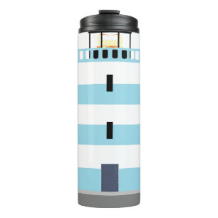 Seaside Lighthouse Nautical Cute Blue Striped Thermosbeker