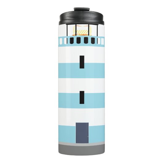 Seaside Lighthouse Nautical Cute Blue Striped Thermosbeker (Voorkant)