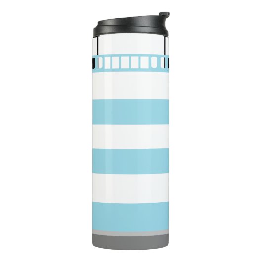 Seaside Lighthouse Nautical Cute Blue Striped Thermosbeker (Gedraaid links)