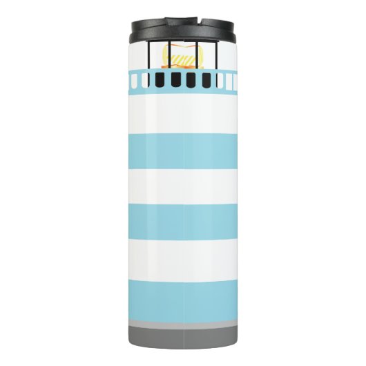 Seaside Lighthouse Nautical Cute Blue Striped Thermosbeker (Achterkant)