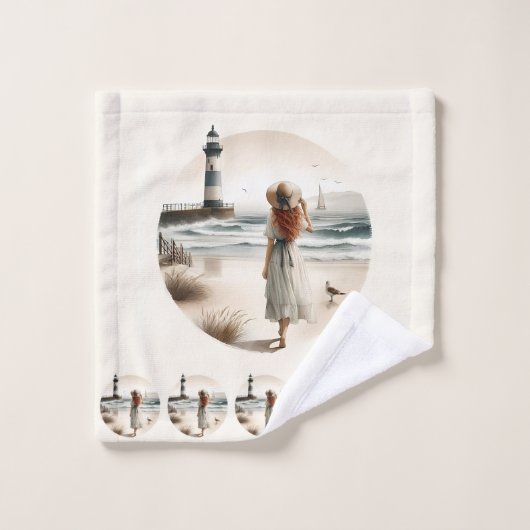 Seaside Lighthouse Stroll Bad Handdoek (Wasdoekje)