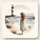 Seaside Lighthouse Stroll Bier Onderzetter (Voorkant)