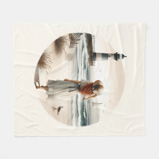 Seaside Lighthouse Stroll Fleece Deken (Voorkant (Horizontaal))