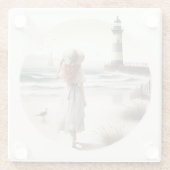 Seaside Lighthouse Stroll Glazen Onderzetter (Achterkant)