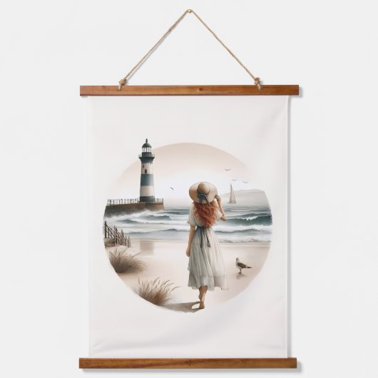Seaside Lighthouse Stroll Hangend Wandkleed (Voorkant)