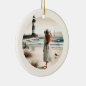 Seaside Lighthouse Stroll  Keramisch Ornament (Rechts)