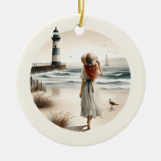 Seaside Lighthouse Stroll  Keramisch Ornament (Voorkant)