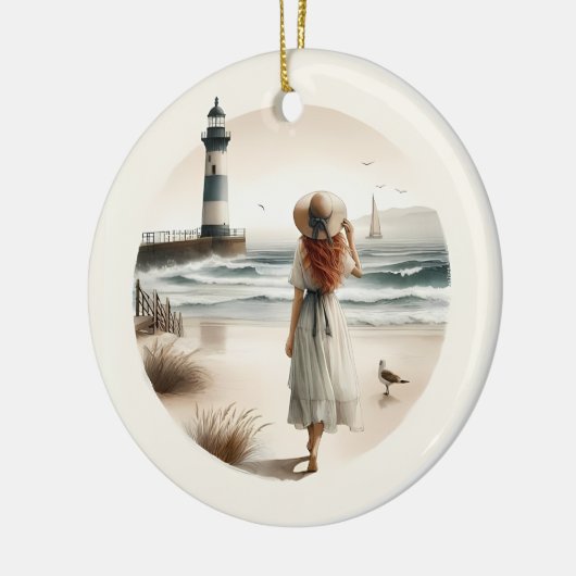 Seaside Lighthouse Stroll  Keramisch Ornament (Links)