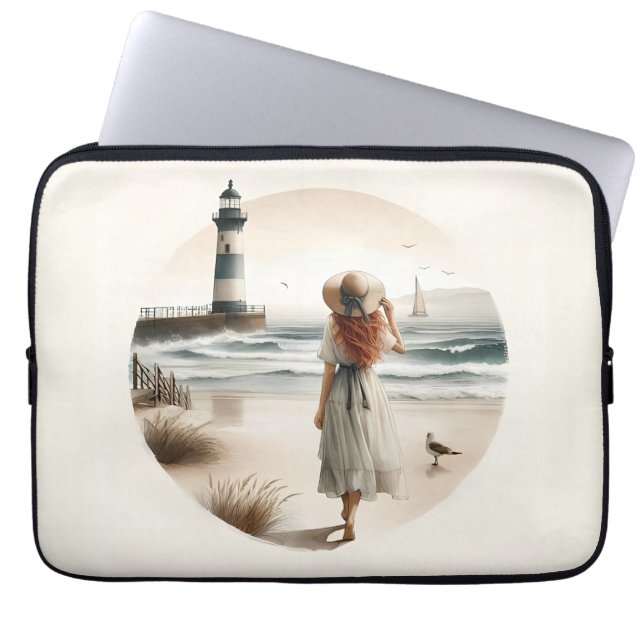 Seaside Lighthouse Stroll Laptop Sleeve (Voorkant)
