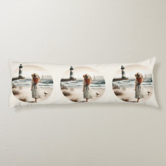 Seaside Lighthouse Stroll Lichaamskussen (Achterkant)