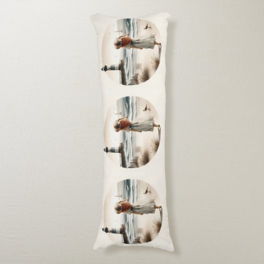 Seaside Lighthouse Stroll Lichaamskussen (Voorkant Verticaal)