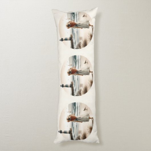 Seaside Lighthouse Stroll Lichaamskussen (Achterkant (Verticaal))