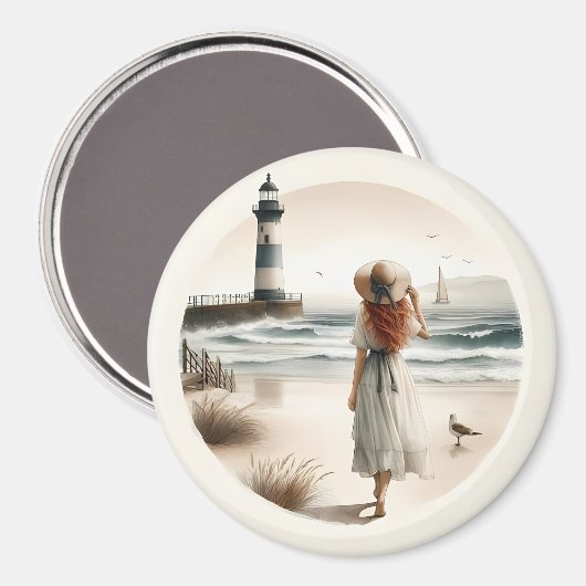 Seaside Lighthouse Stroll Magnet (Voorkant / Achterkant)