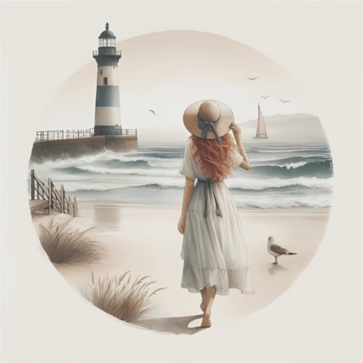 Seaside Lighthouse Stroll Sticker (Voorkant)