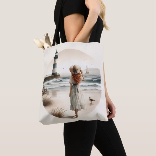 Seaside Lighthouse Stroll Tote Bag (Dichtbij)