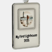 Seaside Lighthouse Stroll Verzilverd Omlijst Ornament (Rechts)