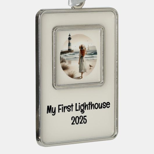 Seaside Lighthouse Stroll Verzilverd Omlijst Ornament (Rechts)