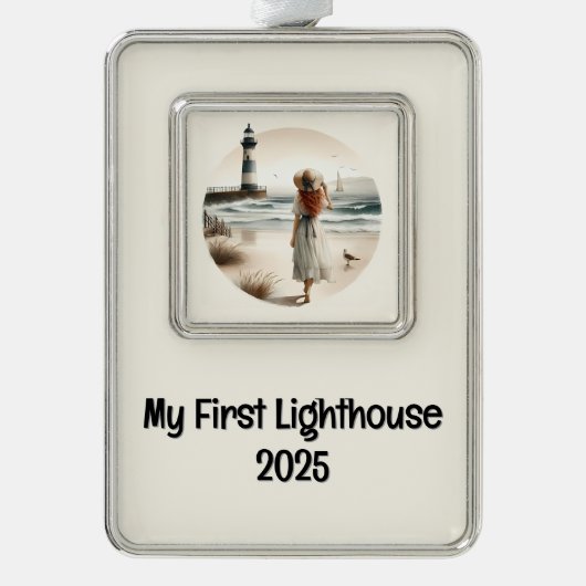 Seaside Lighthouse Stroll Verzilverd Omlijst Ornament (Voorkant)