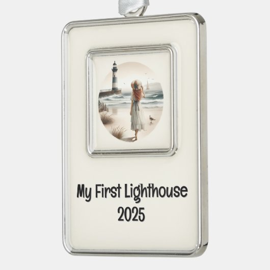 Seaside Lighthouse Stroll Verzilverd Omlijst Ornament (Links)