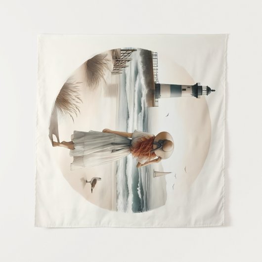 Seaside Lighthouse Stroll Wandkleed (Voorkant (horizontaal))