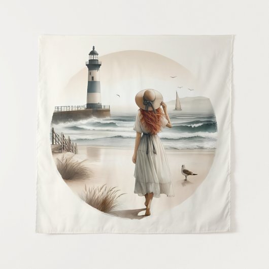 Seaside Lighthouse Stroll Wandkleed (Voorkant)