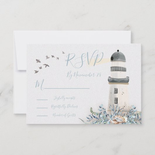 Seaside Lighthouse Trouwkaarten RSVP (Voorkant)