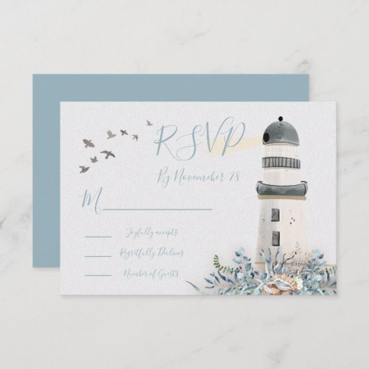 Seaside Lighthouse Trouwkaarten RSVP (Voorkant / Achterkant)