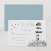 Seaside Lighthouse Trouwkaarten RSVP Kaartje (Voorkant / Achterkant)