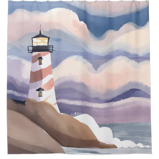 Seaside Lighthouse | Watercolor Ocean Painting Douchegordijn (Voorkant)