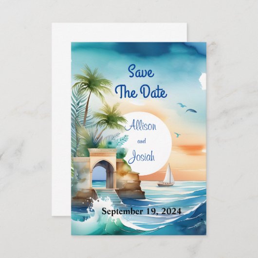 Seaside Love: Summer Beach Wedding Save the Date (Voorkant / Achterkant)