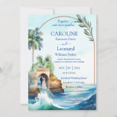 Seaside Love: Tropical Beach Wedding Invitation Kaart (Voorkant)